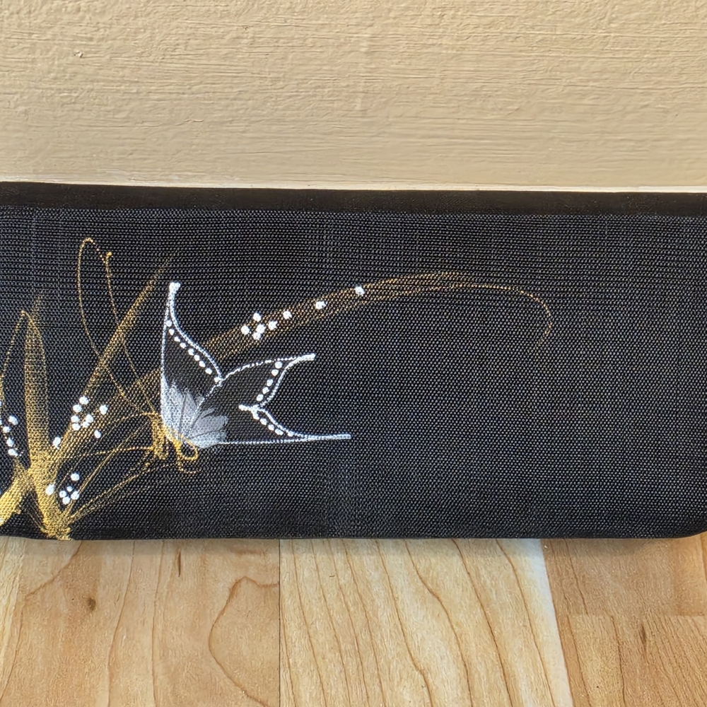 Hand Painted Butterfly Small Black Clutch Wallet Eye Glasses Holder